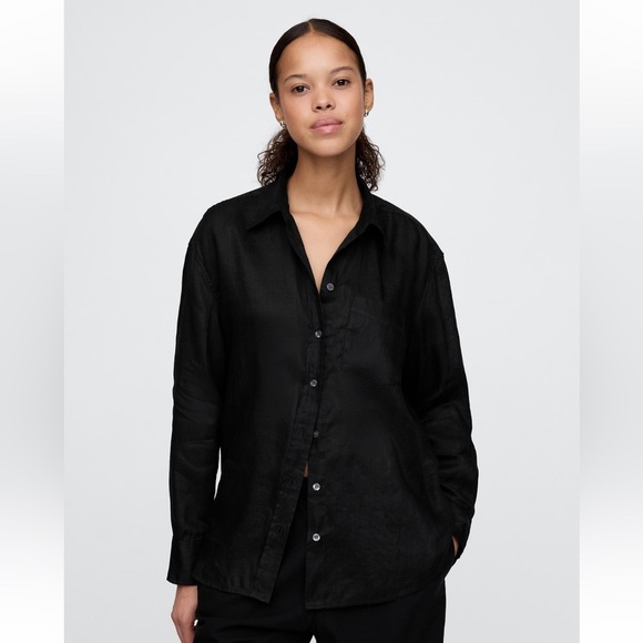 GAP Tops - Gap 100% Linen Oversized Button Down Shirt -Black, size Small​